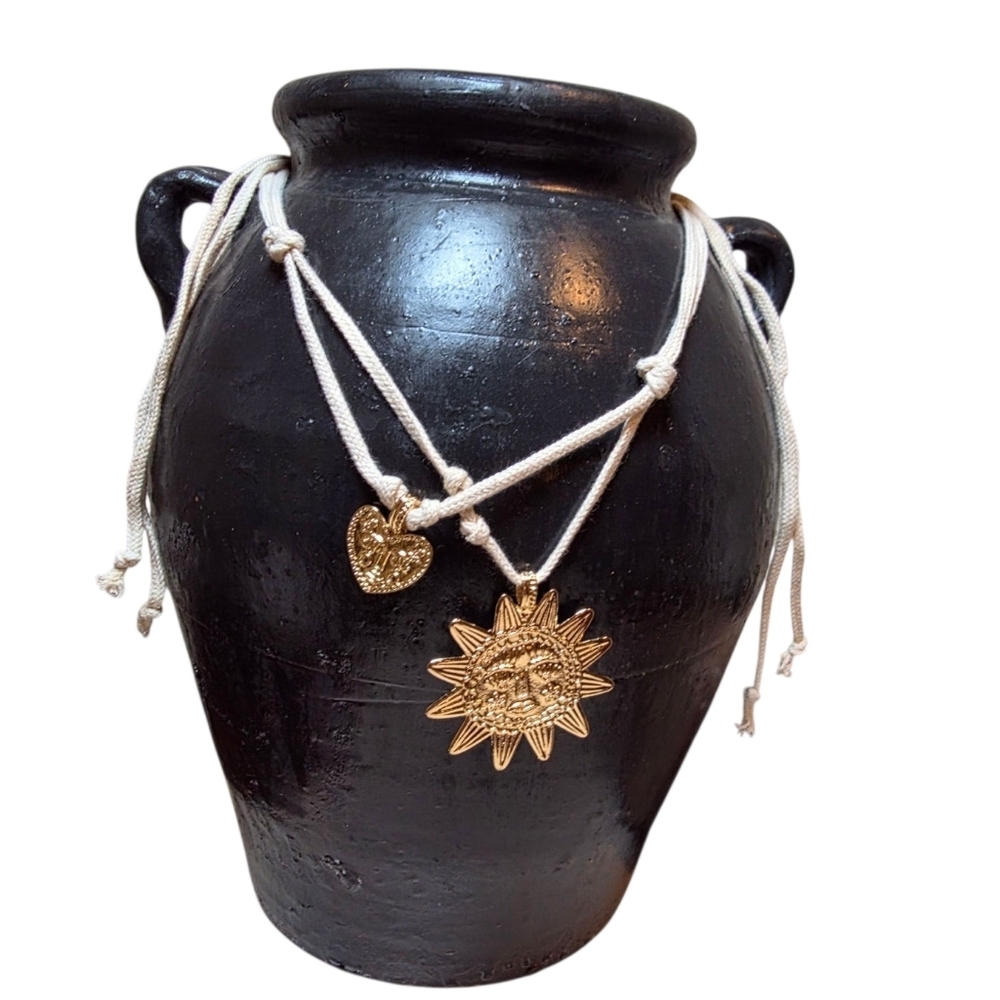 Gold Sun and Heart Cord Adjustable Pendant Necklace |
